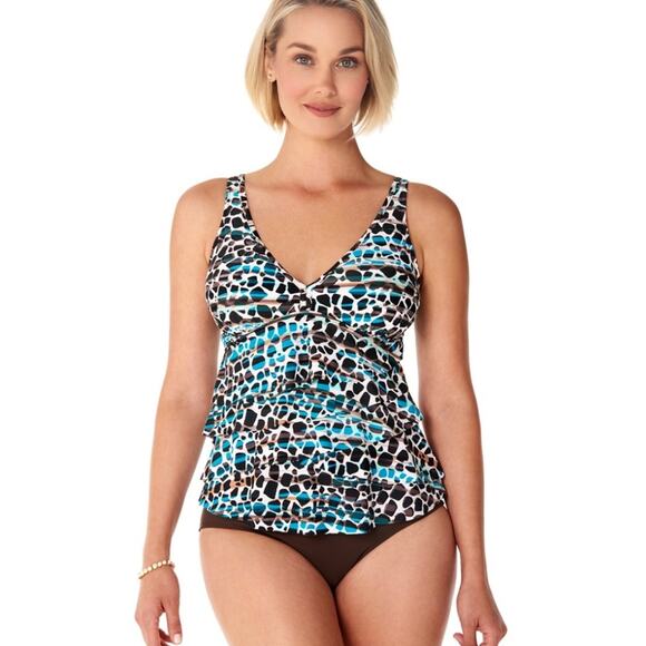 Swim Solutions Printed V-Neck Ruffled Takini-Size 10 - Picture 1 of 4